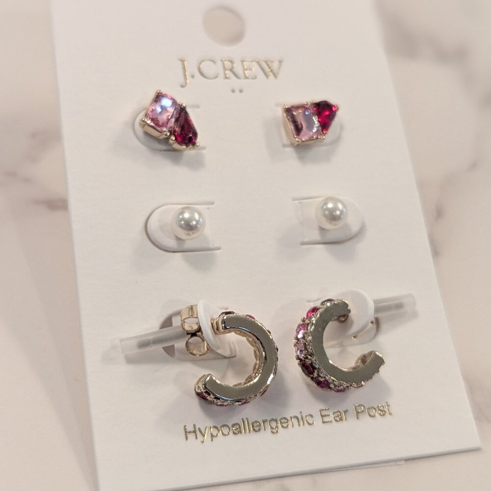 J.Crew Factory Crystal Stud Earrings Set-of-Three